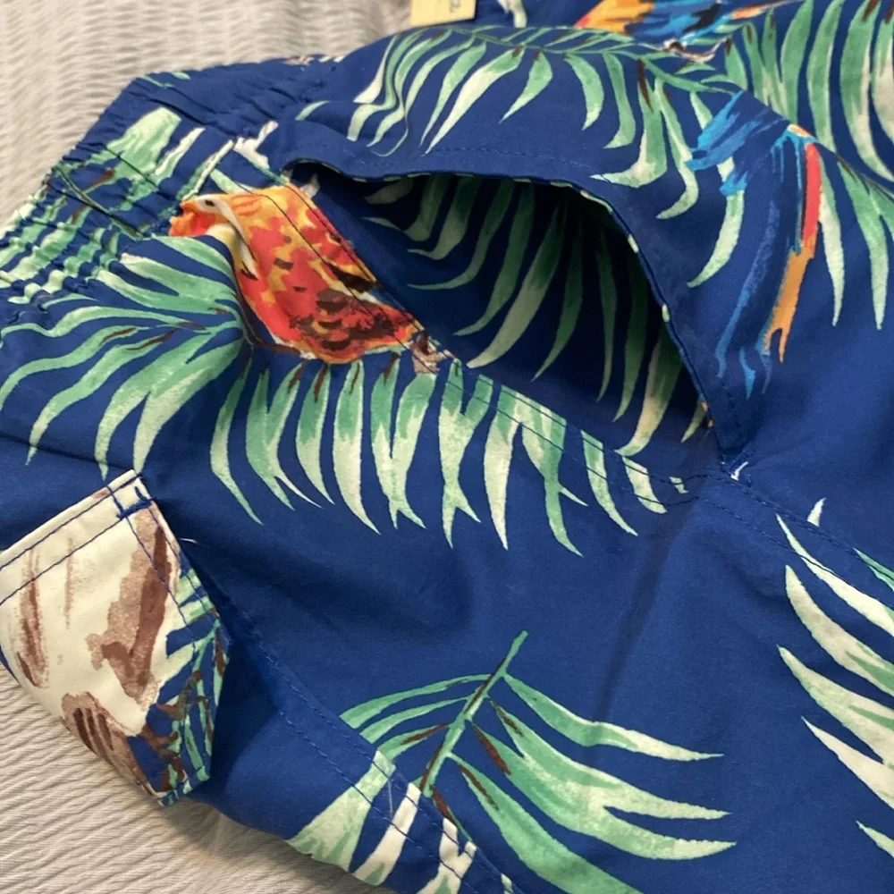 Caribbean Swim Trunks Mens 1XB Blue Tropical‎ Parrot Print Beach Cruise Pool NWT
